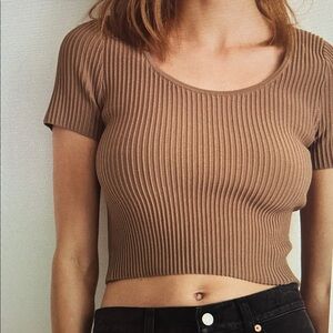 Madewell Ottoman Crop Sweater Tee in Light Umber Brown Size XL